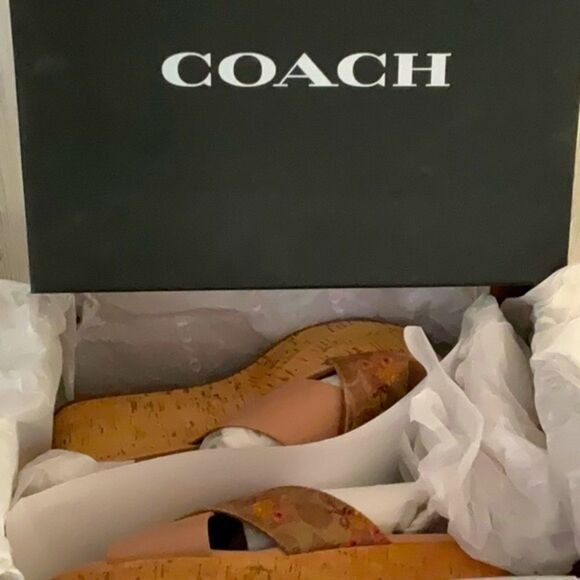 COACH NIB CROSS WEDGE SANDAL SHOE TAN PALE BLUSH SIZE 8B - Picture 8 of 10
